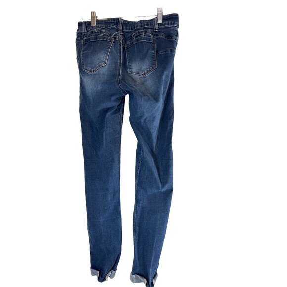 Wax Womens Jeans Butt, I Love You  Drstroyed Med Wash Skinny Roll Hem Size 9 - Picture 3 of 7